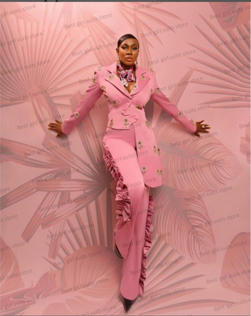 Women'S Formal Wear For A Wedding Guest - Pink Wedding Women Suit Set Blazer+Straight