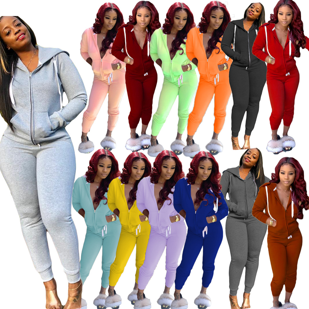 Monochrome Suit Set - Women's Monochrome Fleece Two-Piece Sports Suit