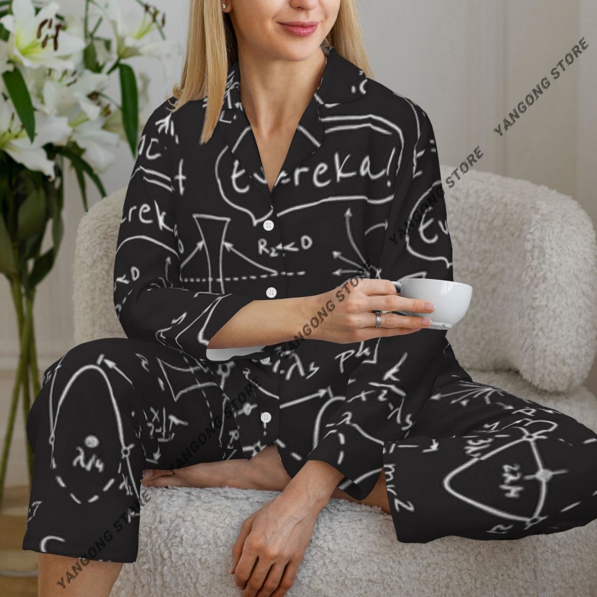 Monochrome Suit Set - Women Sleepwear Pajamas Science Scientific Monochrome