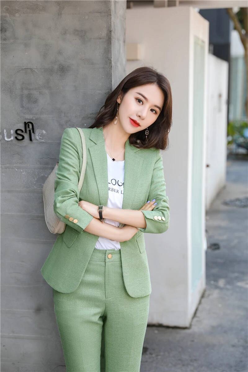 Women Formal Wear Interview - Novelty Green Uniform Designs Pantsuits for