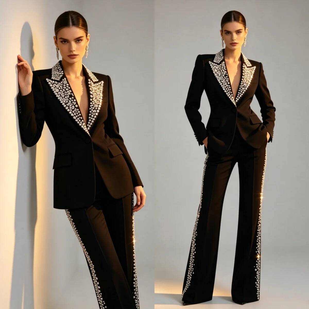 Women'S Formal Wear Plus Size - Fashion Crystals 2 Pieces Suits Peaked