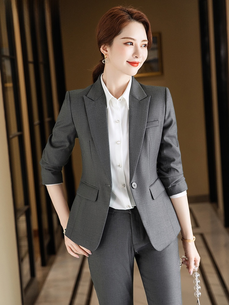 Women Formal Wear Interview - Gray Suit Set for Women Spring