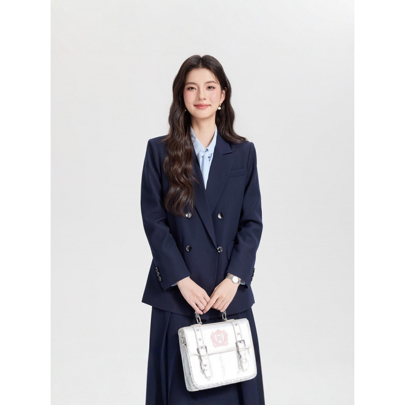 Women Formal Wear Interview - Navy blue double-breasted women's business suit2026New