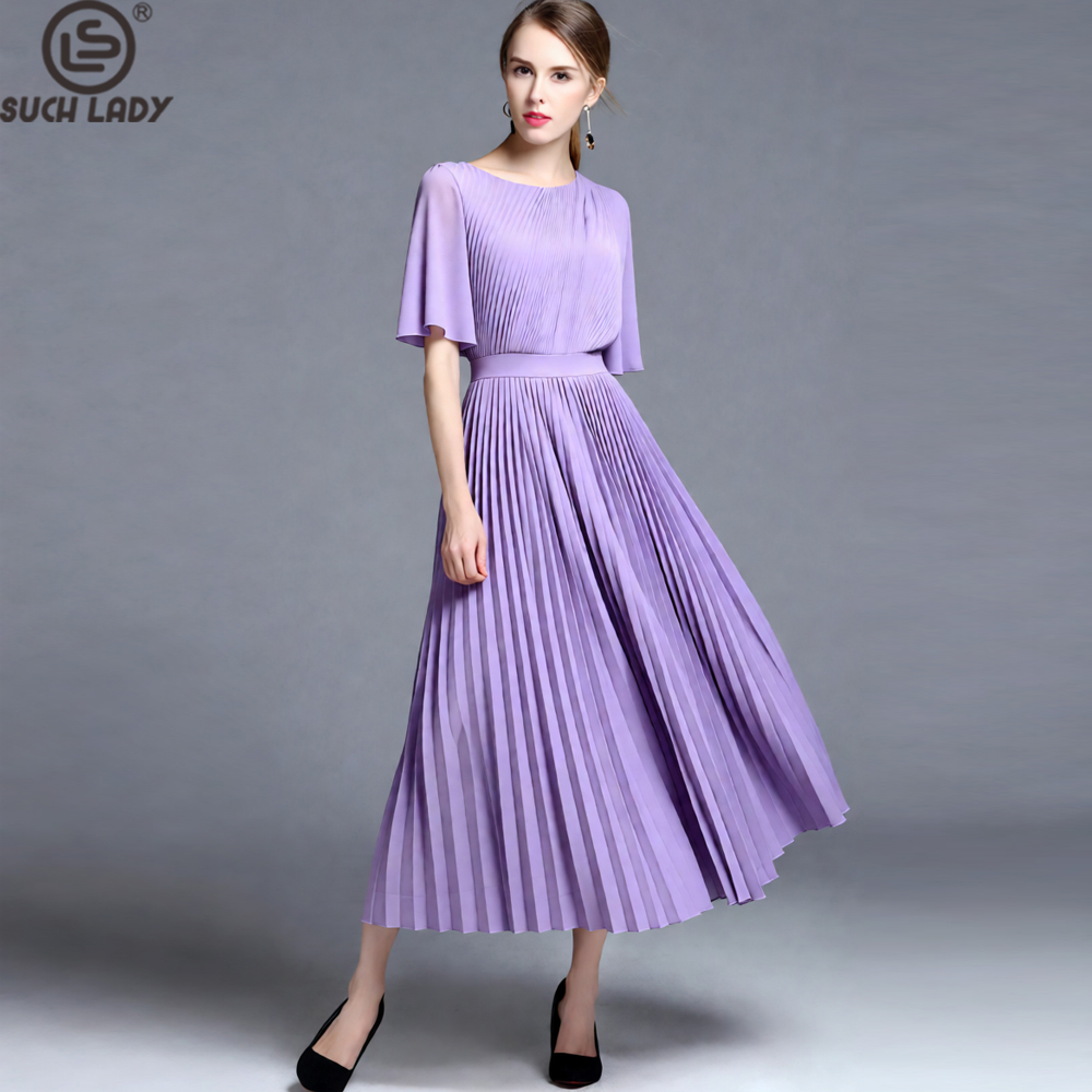 Women'S Formal Wear For A Wedding Guest - Women's Lilac Cape Sleeve Pleated Midi