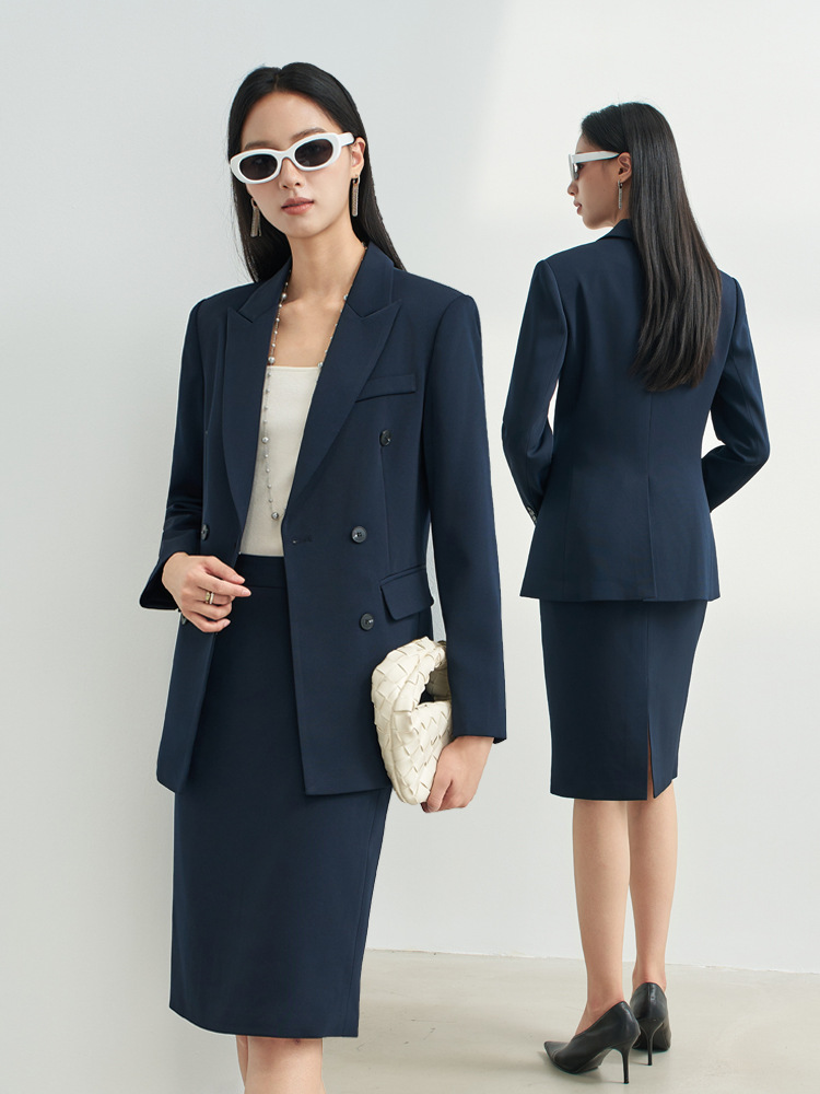 Women Formal Wear Interview - Navy Blue Professional Skirt Suit for