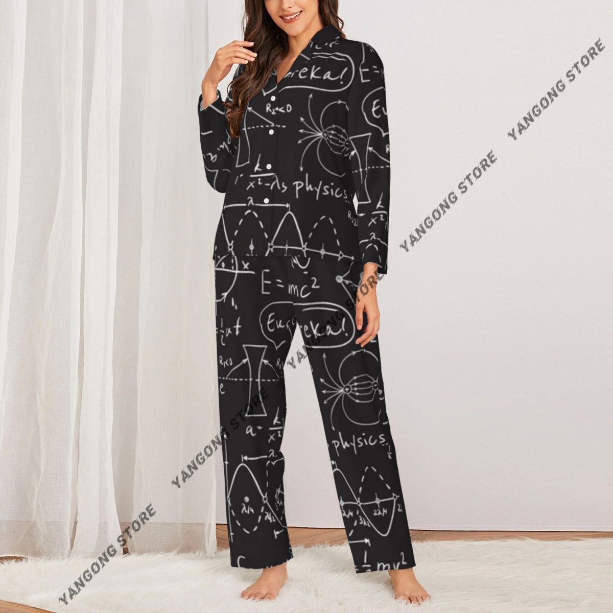 Women Sleepwear Pajamas Scienc - Monochrome Suit Set ulasan dan harga
