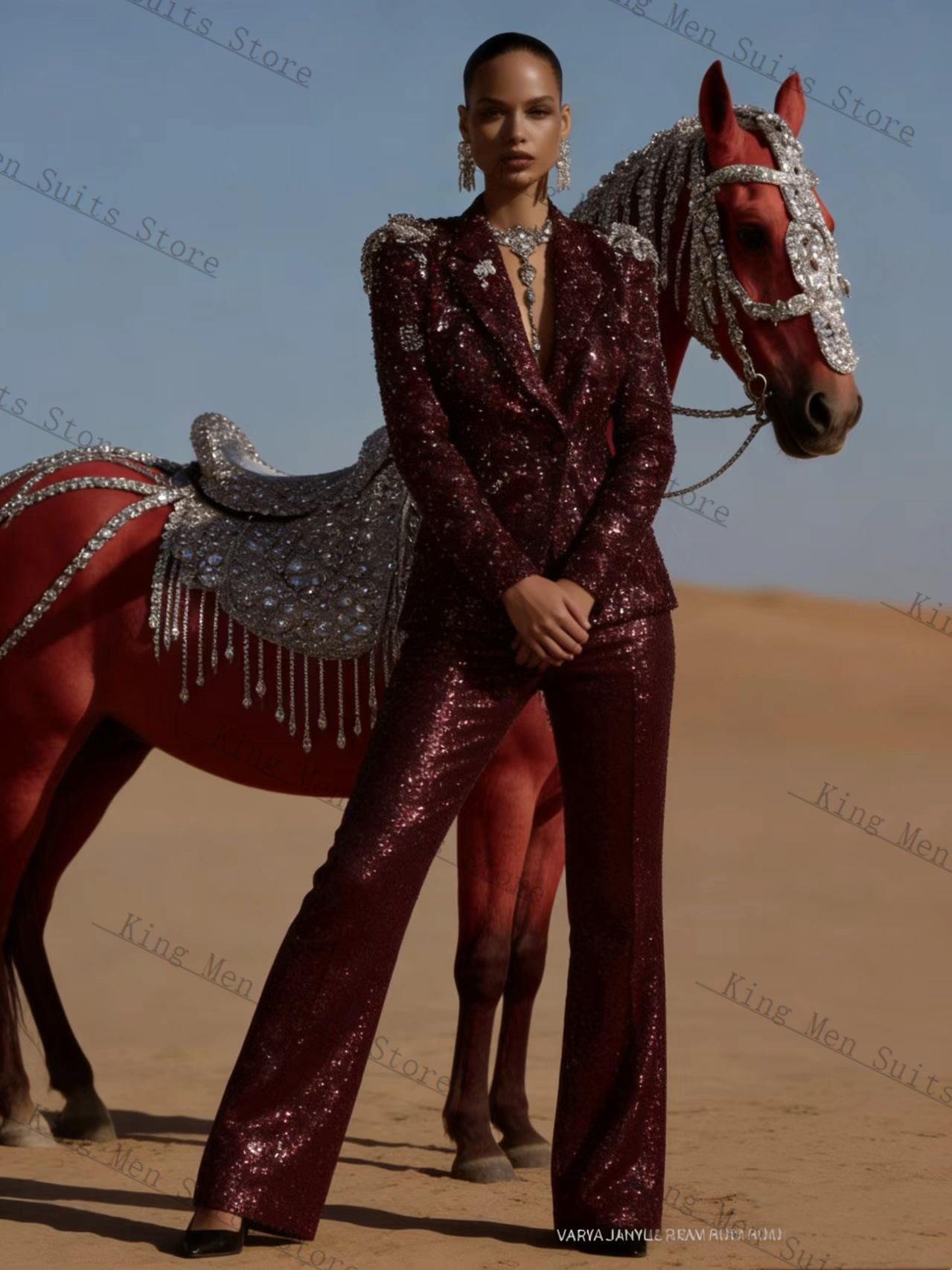 Burgundy Shiny Women Suit Set  - Women'S Formal Wear For A Wedding Guest ulasan dan harga