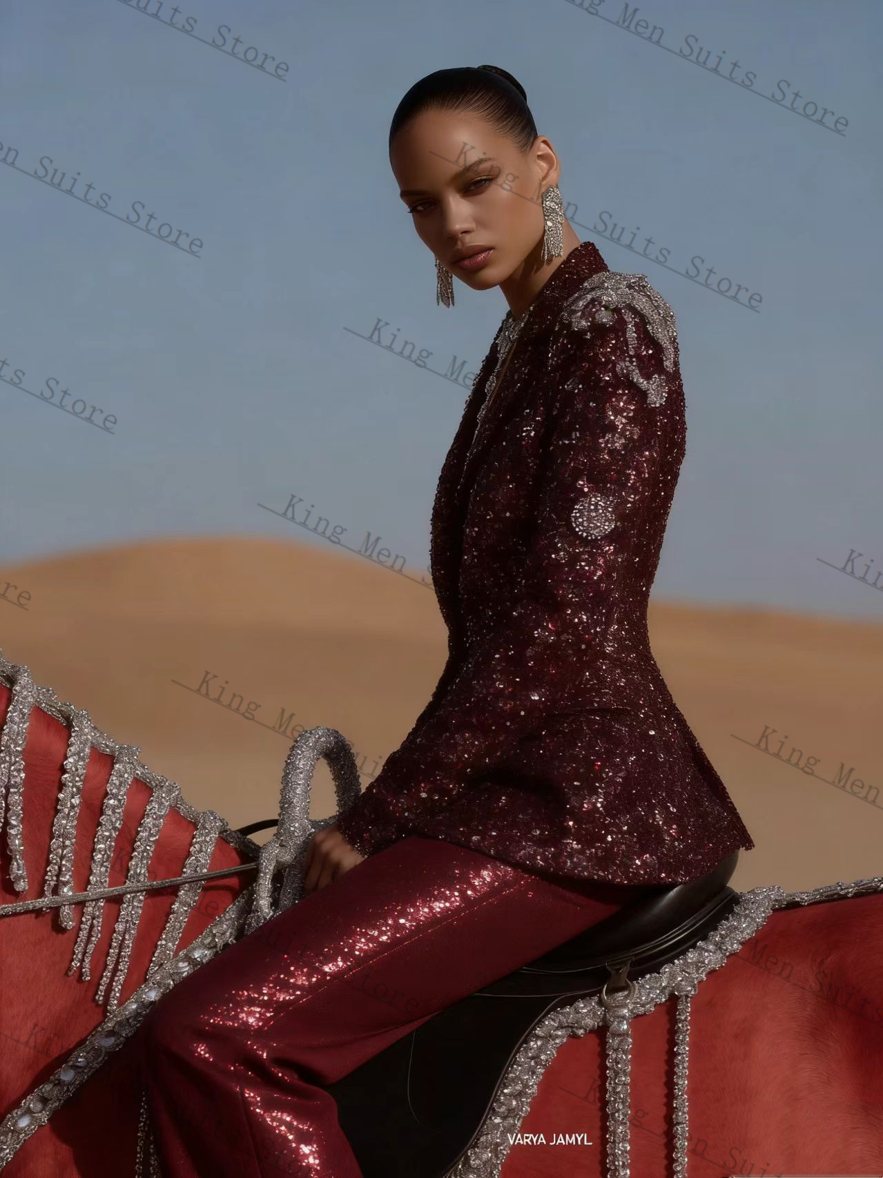 Burgundy Shiny Women Suit Set  - Women'S Formal Wear For A Wedding Guest ulasan dan harga