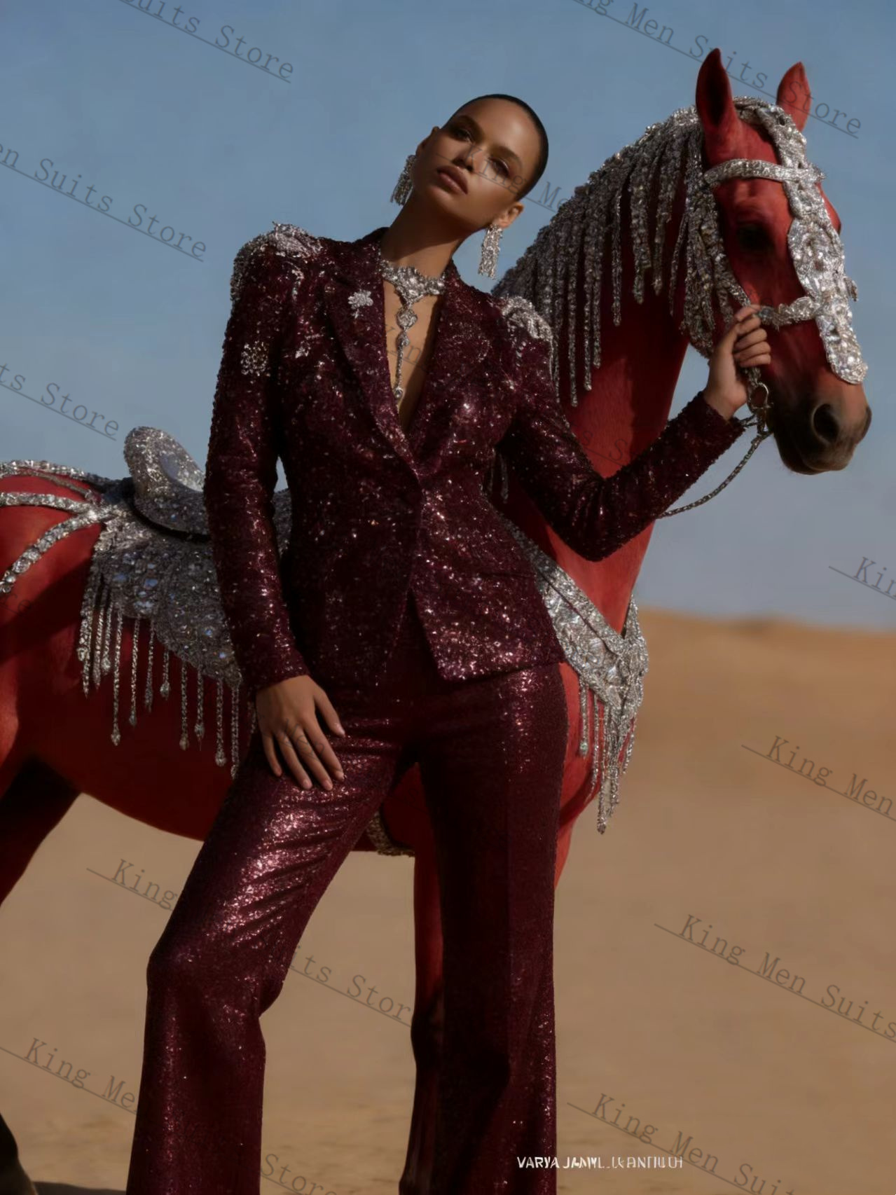 Burgundy Shiny Women Suit Set  - Women'S Formal Wear For A Wedding Guest ulasan dan harga