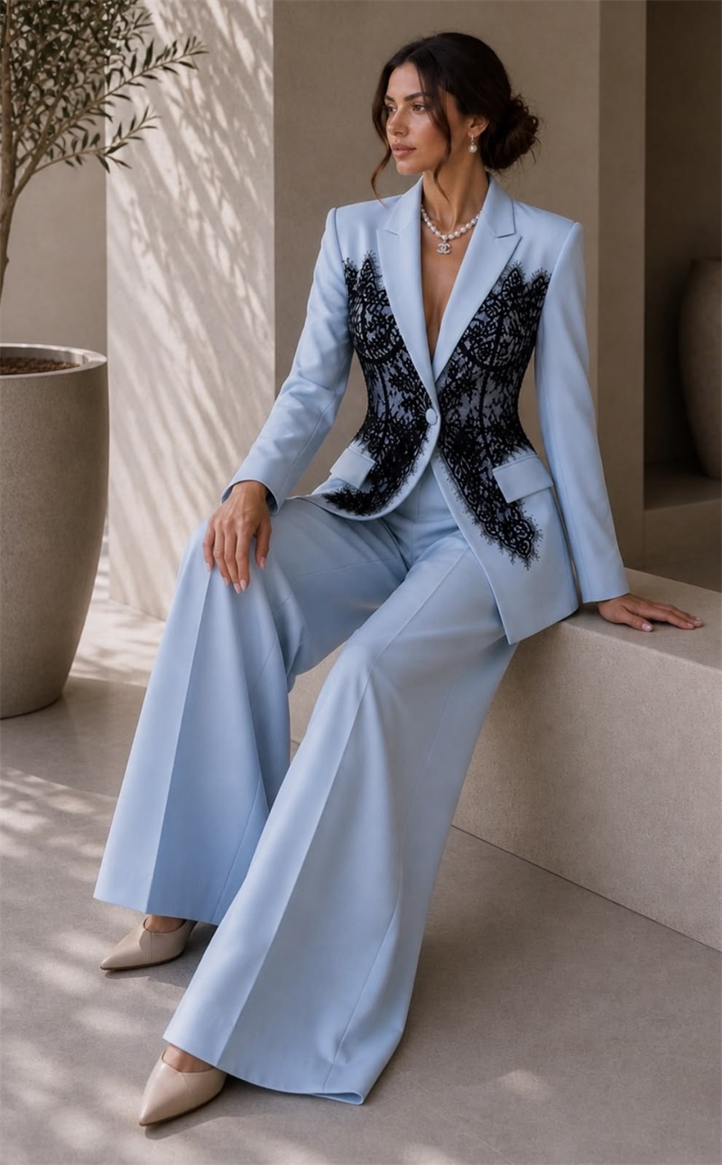 Fashion Blue Women Suits Set 2 - Women Formal Wear Blazer Set ulasan dan harga