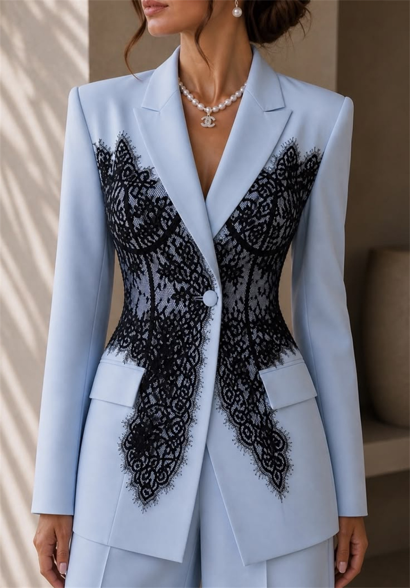 Fashion Blue Women Suits Set 2 - Women Formal Wear Blazer Set ulasan dan harga