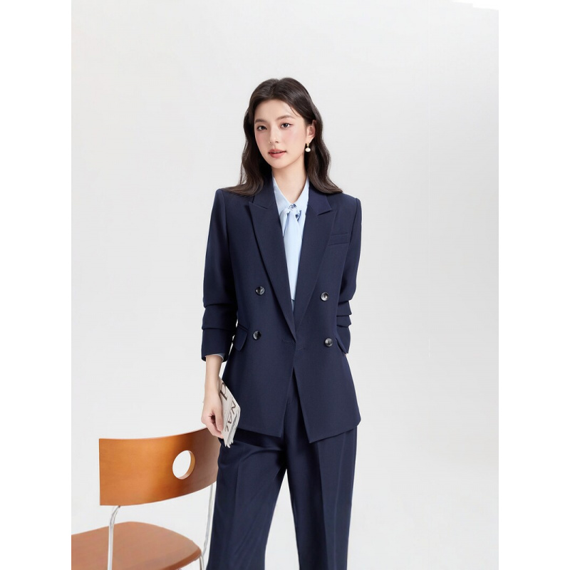 Navy blue double-breasted wome - Women Formal Wear Interview ulasan dan harga