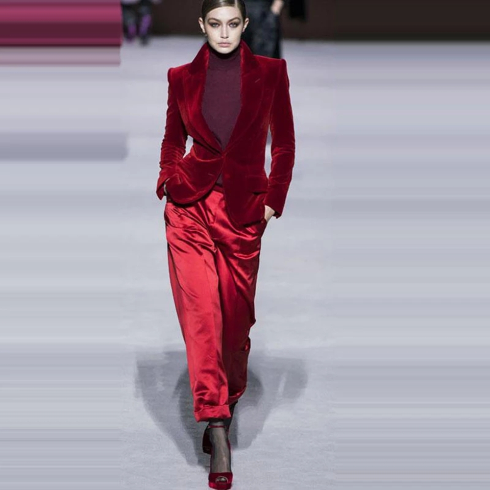 Women Pant Suits Wine Red Velv - Women'S Formal Wear Tuxedo ulasan dan harga